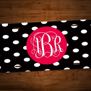 Polka Dot Monogram Aluminum License Plate