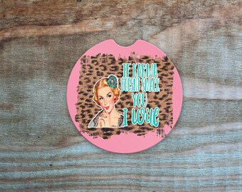 Karma Sarcastic Car coasters, retro pin up vintage girl car coasters, pin up car coasters, retro Car Coasters (set of 2)