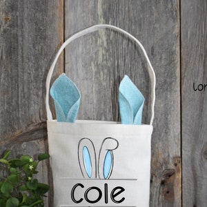 Personalized Blue Bunny Ear Easter Bag: Linen-Type Easter Basket