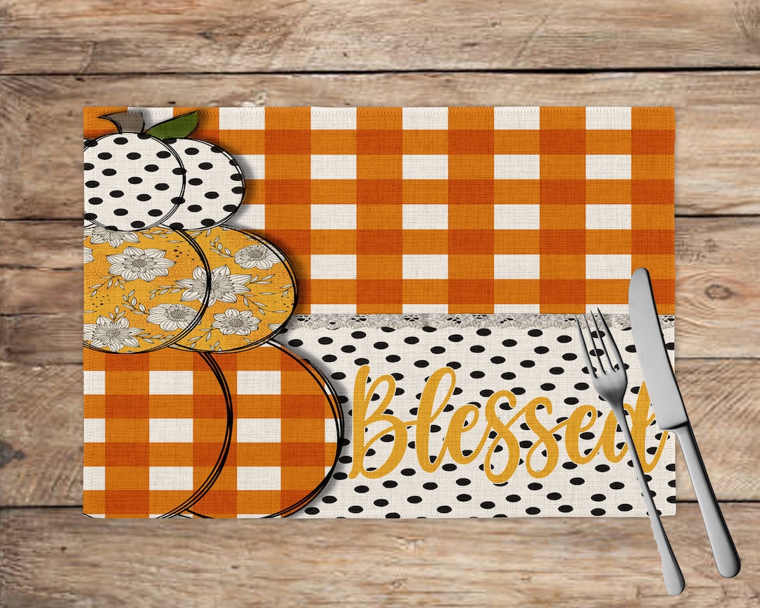 Blessed Thankful Fall Placemats Table Placemats Pumpkin Etsy