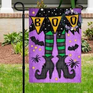 Boo Witch Halloween Garden Flag: Double-Sided Waterproof Decor