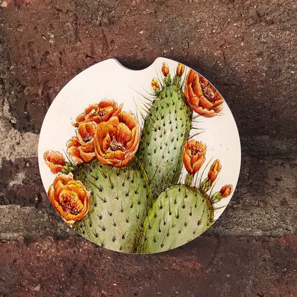 Succulent/Cactus flowers Car Coasters (set of 2)