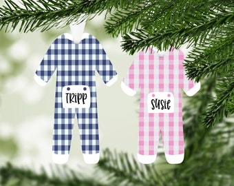Kids Pajama Christmas Ornaments, Pajama Christmas Ornament, polka dot Christmas Ornaments, Ornaments for Kids, Grandkids, plaid pajamas