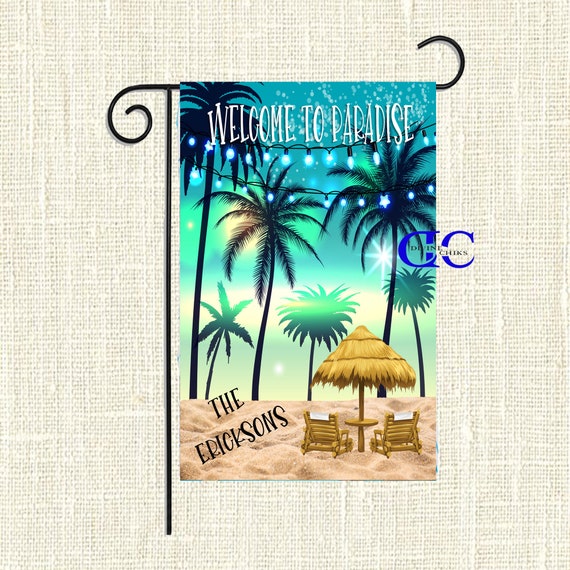 Welcome To Paradise Garden Flag Tiki Flags Garden Decor Etsy