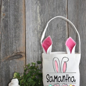 Personalized Pink Bunny Ear Easter Bag: Linen Tote