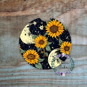 Moon Sunflower Car Coasters: Absorbent Stone, Vintage Style (Set of 2)