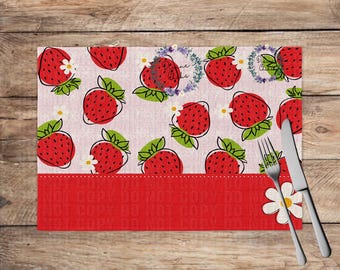 Rustic flag Linen Placemat: red white blue Summer Table Decor