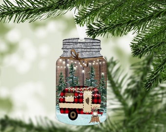 Christmas Camping Mason Jar Christmas Ornament, Christmas Ornament, Christmas Campers