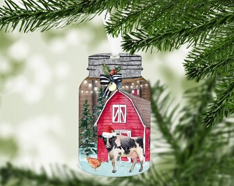 Cow Mason Jar Christmas Ornament, Christmas Ornament, Christmas Decor, Farmhouse decor, Farmhouse decorations, Christmas Ornament