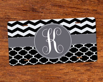 Chevron/Quatrefoil Monogram License Plate or Set