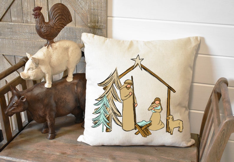Nativity/christmas Linen Throw Pillows Pillow Case Only NO Etsy