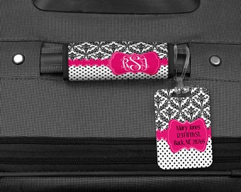 Polka Dot/Damask Floral Patter/Luggage Tag