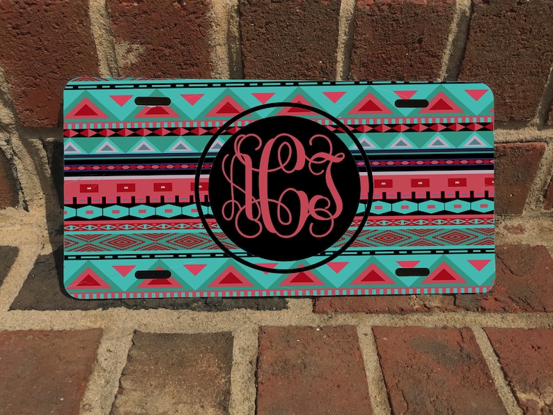 Aztec Monogram Print License Plate Etsy