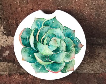 Succulent Green Cactus Car Coasters (set of 2)