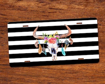 Bull Skull Stripe License Plate or Set