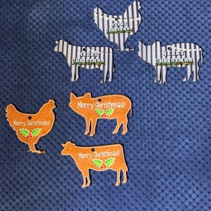 Farm Animal Christmas Ornaments: Pig, Cow & Chicken