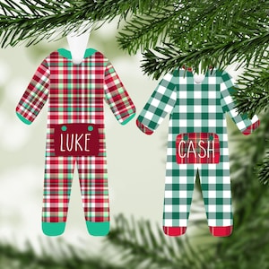 Personalized Kids Pajama Christmas Ornament: Plaid or Polka Dot