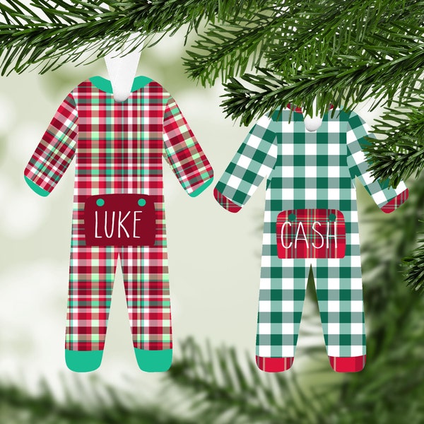 Personalized Kids Pajama Christmas Ornament: Plaid or Polka Dot