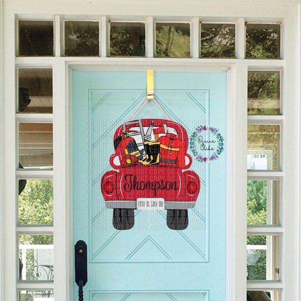 Fireman door hangers, Truck hangers, Fire Fighter Decor , Vintage Truck Hanger, Firewomen Door Hanger, Door decor,