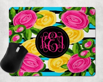 Floral Monogram Mouse pad, Mousepads, Mouse Pad Monogramed, Customized Mouse pads, Desk Accessories,