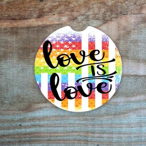 Love is Love Flag Car Coasters: Absorbent Stone, Pride Month Gift