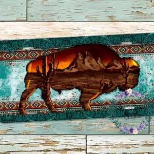 Western Turquoise Bison License Plate: Boho Car Decor