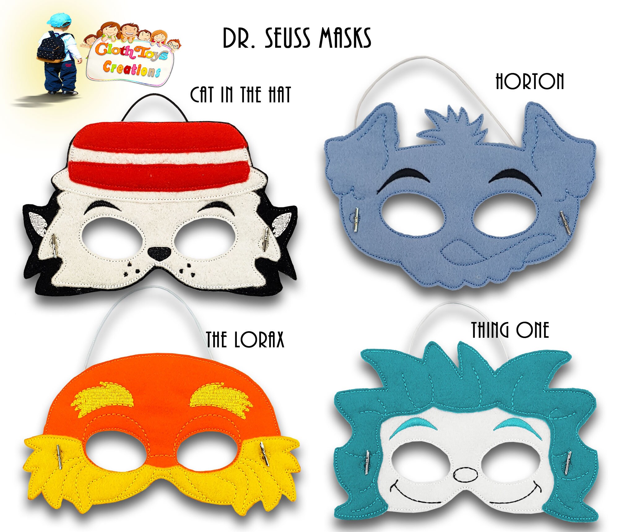 Children's Dress up Mask Embroidered Felt Mask Dr Seuss Etsy.de