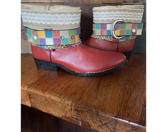 Red Western Cowboy Boots Women's Size 5.5 Upcycled, Rodeo, Festival