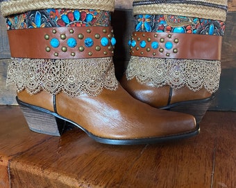 Vintage Blue Leather Cowboy Boots: Women display picture 3