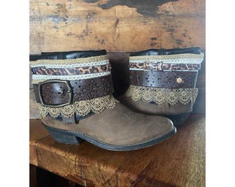 Upcycled Western Rodeo Festival cowgirl boots size 9