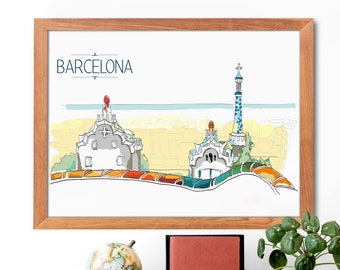 Barcelona Wall Art | Downloadable Art Print  | Abstract | City Landscape | Instant Download Printable Art | Blue Poster