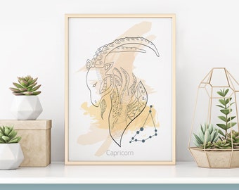 Capricorn Zodiac Print | Home Decor | Birthday Print | Horoscope Print | Astrology Print | Zodiac Wall Art | Star Sign Illustration