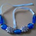 Bracelet Enfant Vintage Dauphin Perles Bleues Verre - Argent Massif 925, 4gr, 16.5cm