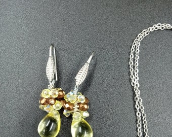 lemon yellow silver necklace and lemon yellow earring