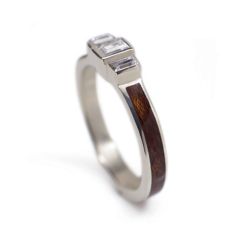 Wooden Engagement Ring in Bubinga Wood White Gold and Etsy UK