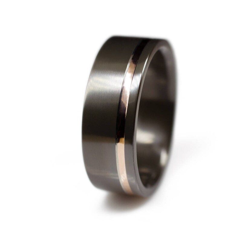 Black Zirconium Ring With Offset Rose Gold Inlay Rings for Etsy