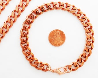 Copper Jewelry Set Heavy Cuban Curb Chains SET76 Solid Copper Necklace Matching Copper Bracelet Set