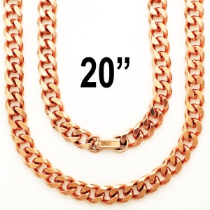 Solid Copper Necklace Chain Heavy Cuban Curb Chain Necklace NC76 Rugged 10mm Solid Copper Curb Chain Necklace 20 Inch Chain
