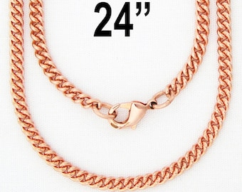 Solid Copper Necklace Chain Fine 3mm Cuban Curb Chain Necklace NC71 Solid Copper Chain Necklace 24"