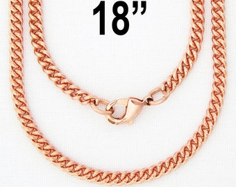 Solid Copper Necklace Chain Fine 3mm Cuban Curb Chain Necklace NC71 Solid Copper Chain Necklace 18"