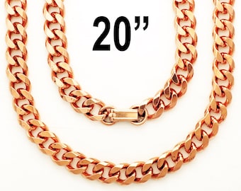 Solid Copper Necklace Chain Heavy Cuban Curb Chain Necklace NC76 Rugged 10mm Solid Copper Curb Chain Necklace 20 Inch Chain
