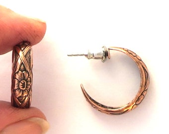 Copper Hoop Earrings EC84 Solid Copper Hoop Earrings 18mm Art Nouveau Copper Hoop Earrings