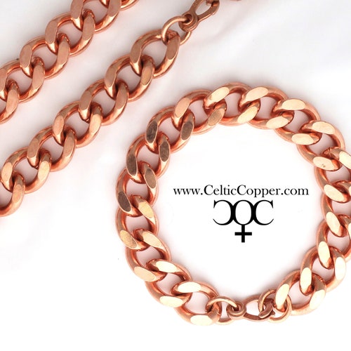 Men's Copper Chain Set shops Chunky 16mm Copper Cuban Curb Chain Set SET162 Solid Copper 18 Inch Necklace And Matching Copper Bracelet Set