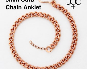 Solid Copper Curb Chain Anklet AC72 Adjustable 5mm Solid Copper Cuban Curb Ankle Chain