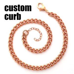Custom Copper Curb Chain Anklet AC72M Adjustable Size Solid Copper 5mm Cuban Curb Ankle Chain