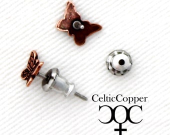 Copper Butterfly Stud Earrings Hypoallergenic Earring Posts Tiny Butterfly Earrings Copper Studs