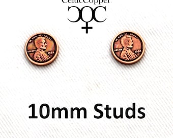 Copper Earring Studs US Penny Tiny 10mm One Cent Coin Replica American Copper Penny Earring Studs