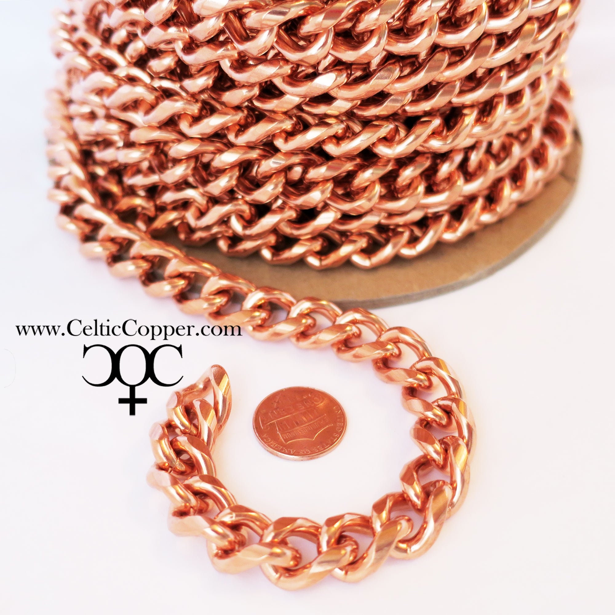 DIY Copper Jewelry Chain Making Kit / 36” Bulk 13mm Solid Copper Curb Chain  with Rings and Clasps