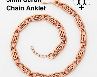 Massiver Kupfer Ankle Armband Medium Keltische Rolle Kette Anklet AC66 Mittelgewicht Einstellbar Massiv Kupfer Fußkettchen Kette