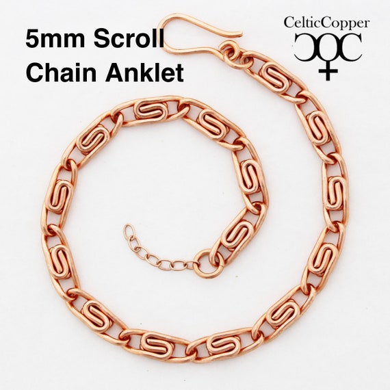 Solid Copper Ankle Bracelet Medium Celtic Scroll Chain Anklet AC66